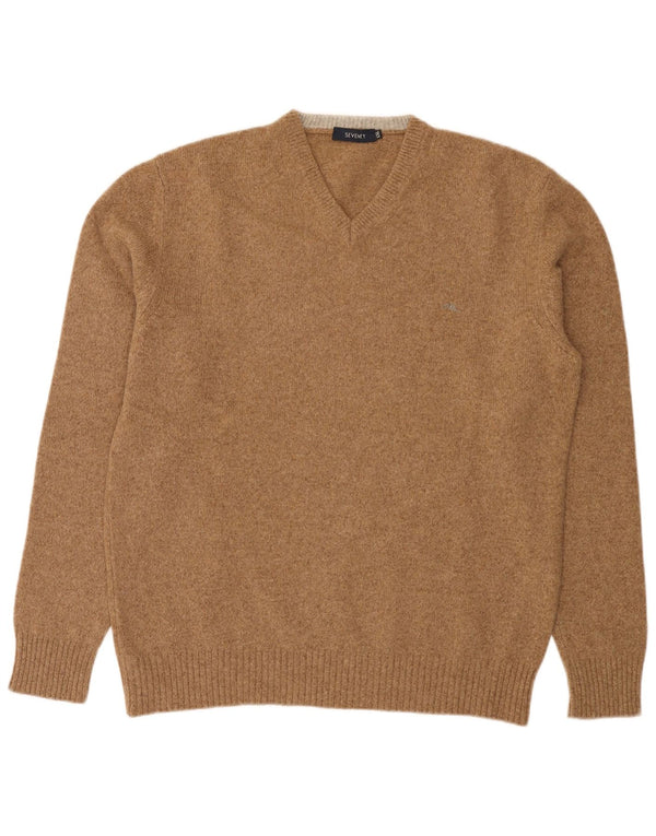 Seventy Ανδρικό πουλόβερ με λαιμόκοψη 2XL καφέ μαλλί Merino