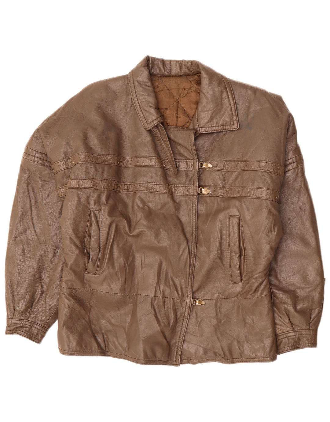 VINTAGE Γυναικείο Δερμάτινο Μπουφάν UK 18 XL Καφέ