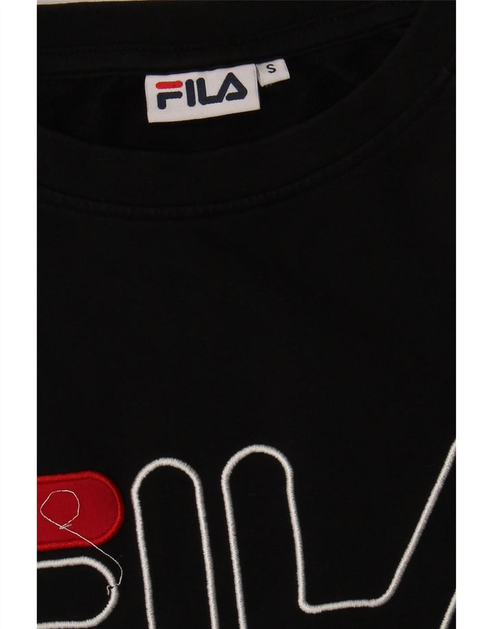 FILA Womens Graphic Sweatshirt Jumper UK 10 Small Black Vintage Fila and Second-Hand Fila from Messina Hembry 