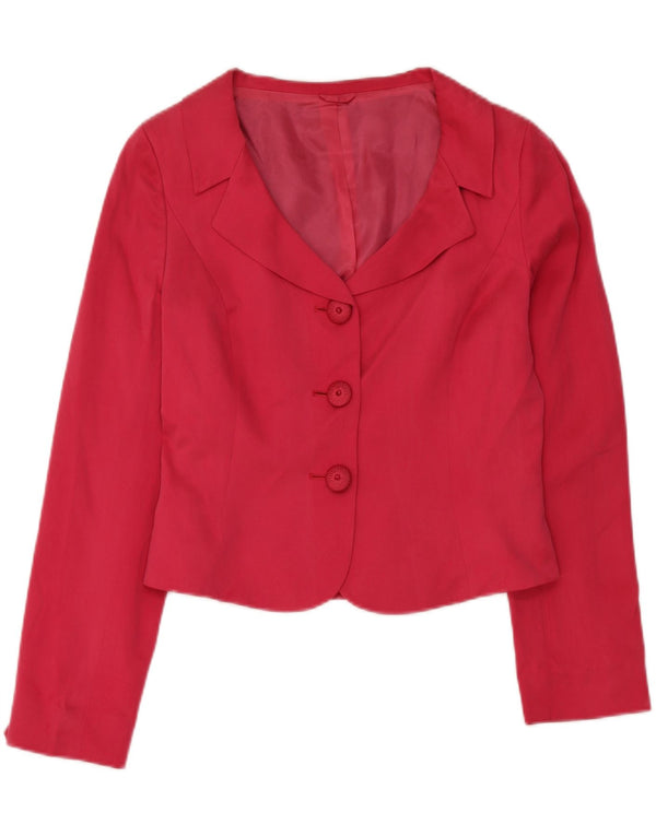 Hobbs Womens Crop 3 Button Blazer Jacket UK 12 Medium Pink Silk