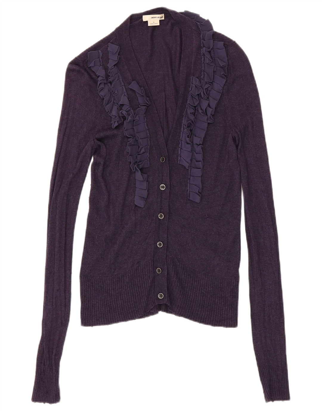 Dkny γυναικείο βολάν ζακέτα πουλόβερ UK 8 Small Purple Rayon