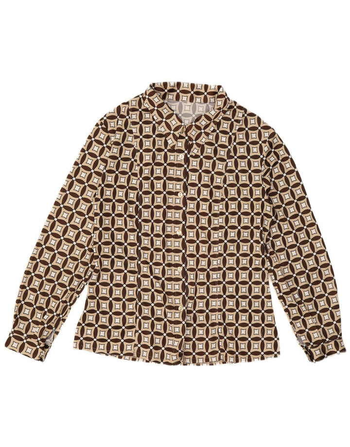 VINTAGE Γυναικείο Πουκάμισο UK 16 Μεγάλο Μπεζ γεωμετρικό μαλλί