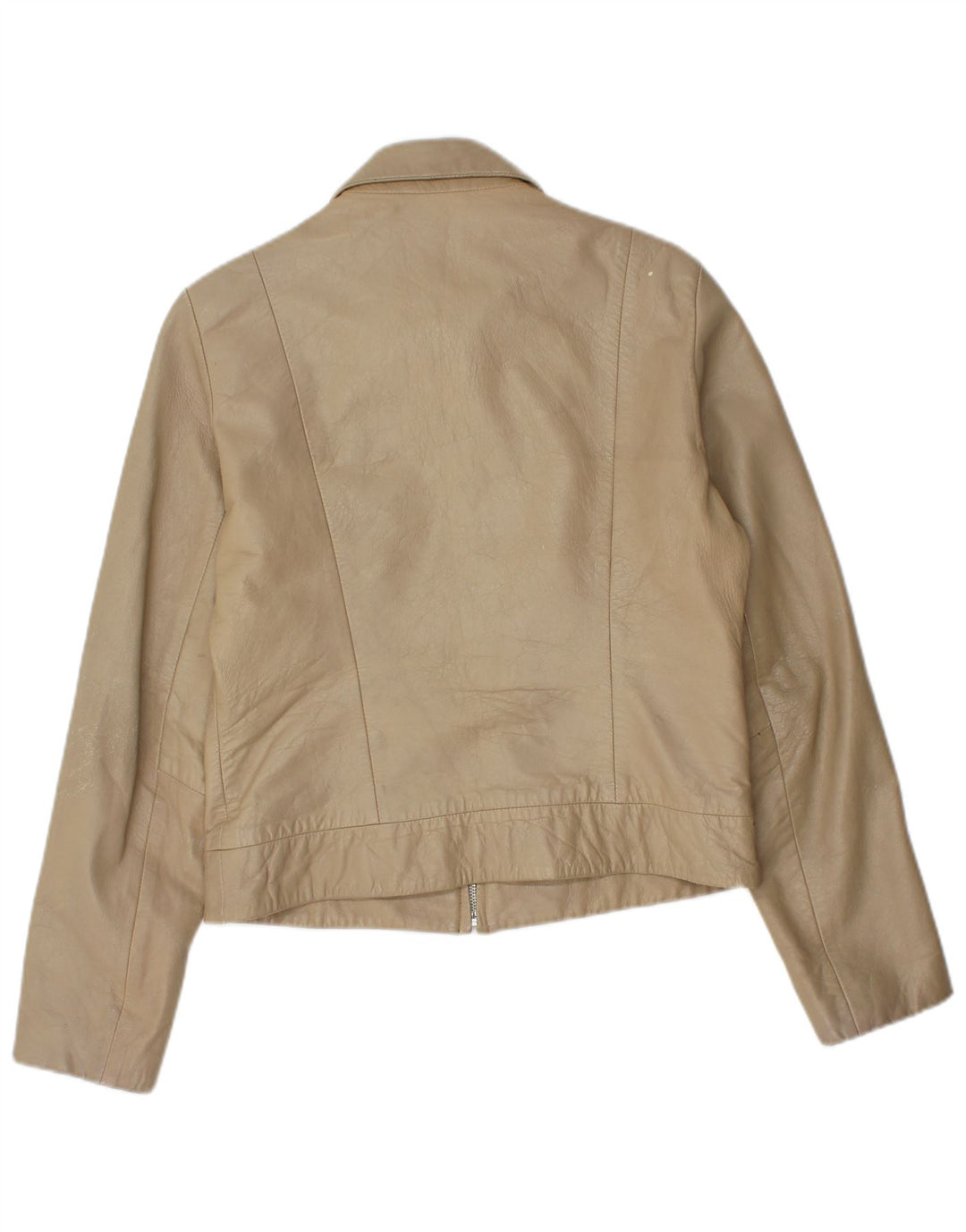 Zara Γυναικείο Crop Leather Jacket UK 14 Large Beige Leather
