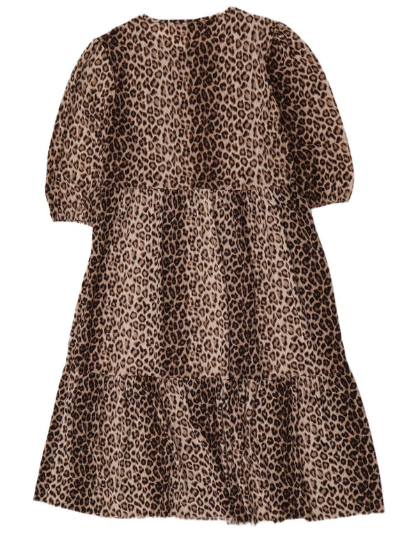 Zara Womens Tiered Dress UK 14 Large Brown Animal Print