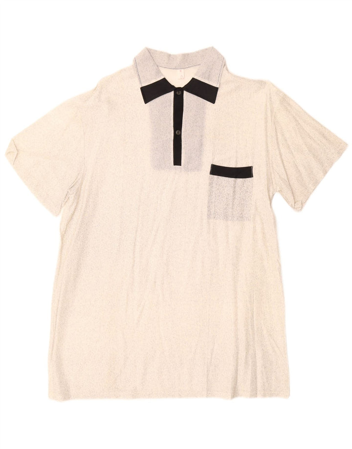 Vintage ανδρικό κοντομάνικο πουλόβερ πουκάμισο IT 52 Μεγάλο υπόλευκο φλύκταρο