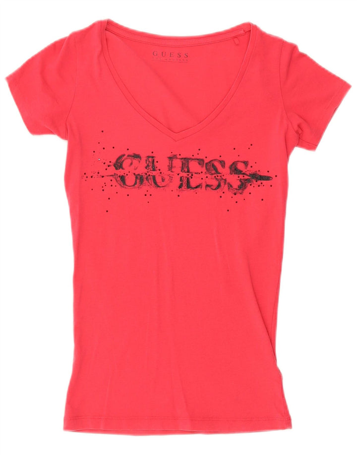 GUESS Γυναικείο T-Shirt Top UK 4 XS Ροζ Βαμβακερό
