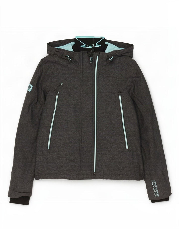 Superdry γυναικείο μπουφάν βροχής με κουκούλα UK 16 Large Grey Nylon