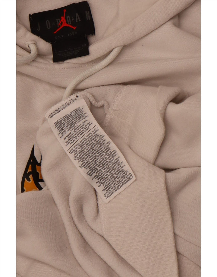 JORDAN Ανδρικό γραφικό μπλουζάκι με κουκούλα σε χαλαρή εφαρμογή, μικρό σε λευκό βαμβακερό