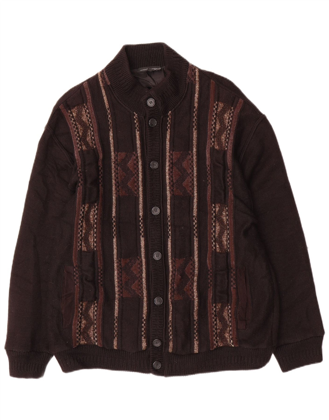 LUCIANO CHIARI Ανδρική ζακέτα πουλόβερ IT 52 Μεγάλο μαύρο γεωμετρικό μαλλί