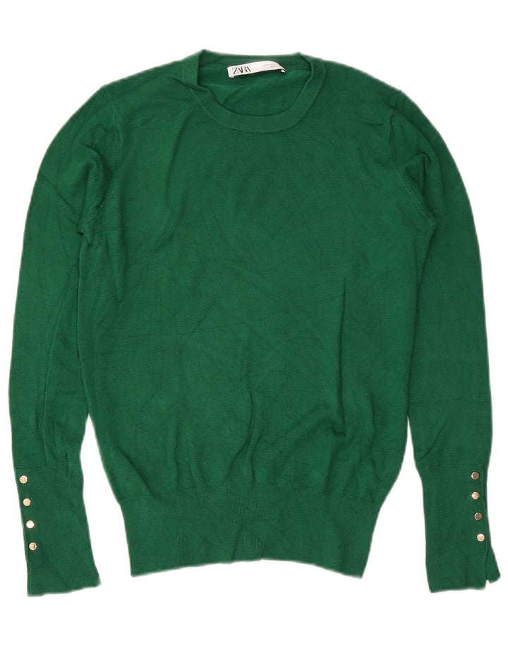 Zara Γυναικείο πουλόβερ με λαιμόκοψη UK 12 Medium Green