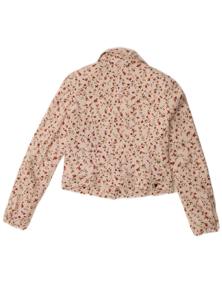 Smashed Lemon Γυναικείο Crop Bomber Jacket UK 10 Small White Floral Cotton