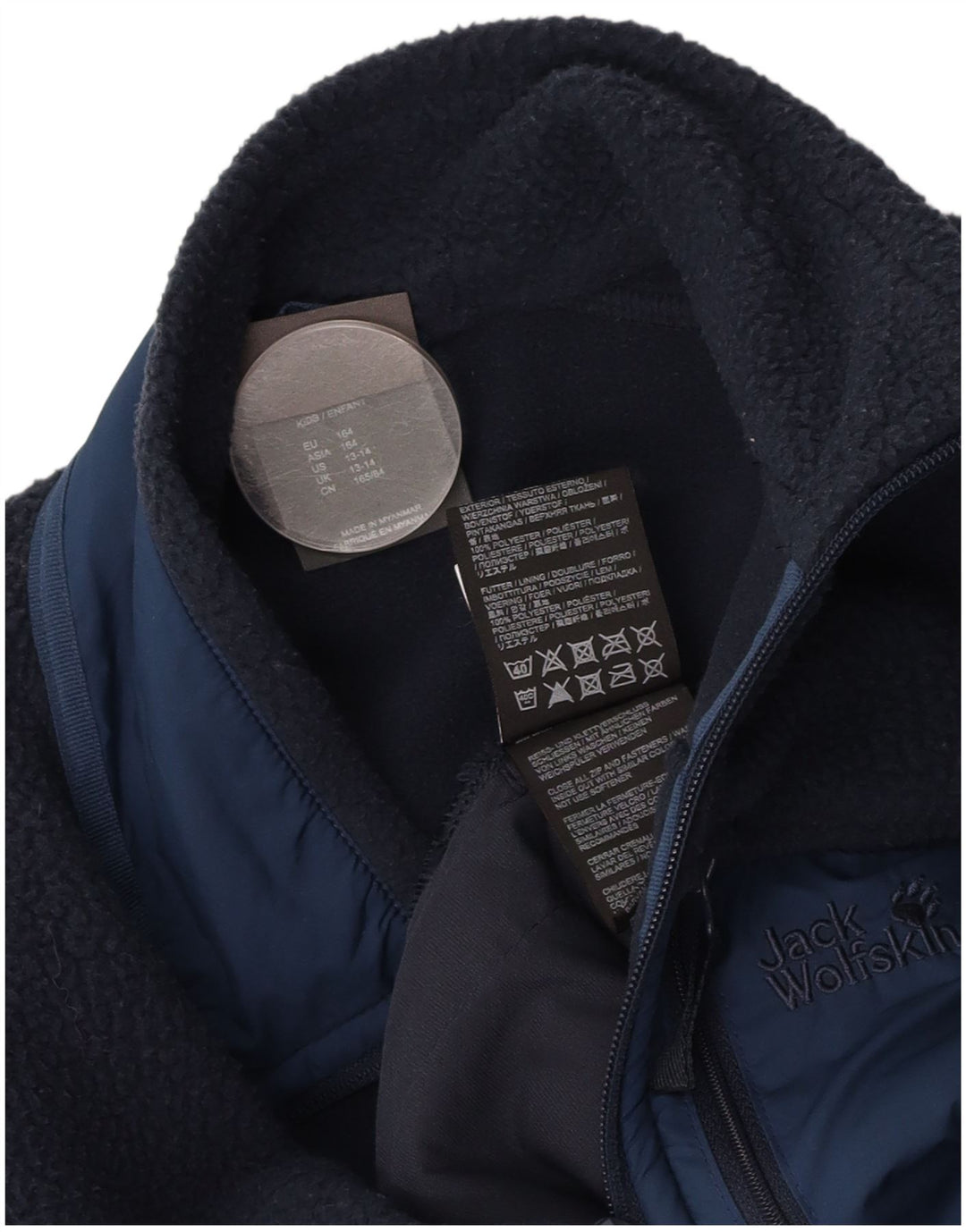JACK WOLFSKIN Boys Fleece Jacket 13-14 ετών Navy Blue Colorblock