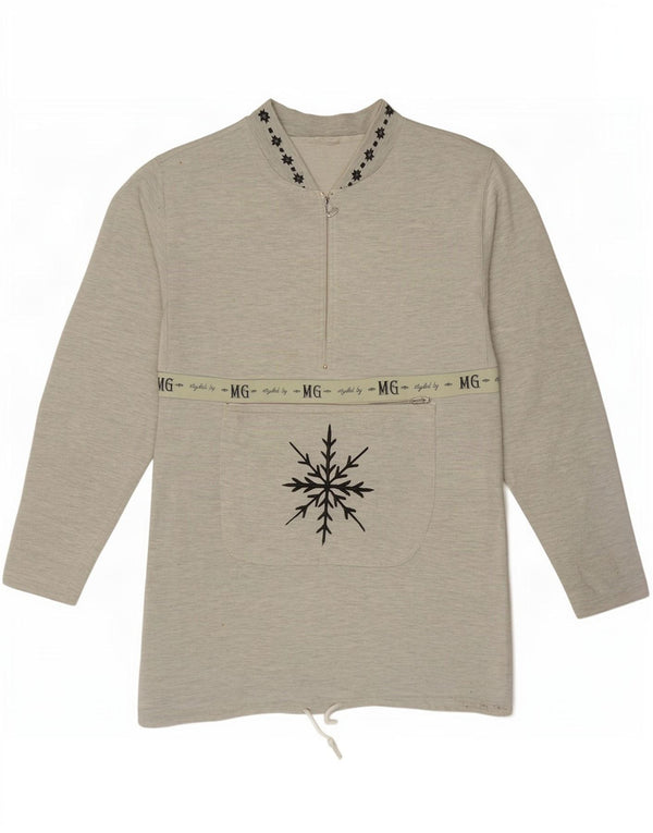 Vintage γυναικείο φούτερ με φερμουάρ με λαιμόκοψη Jumper UK 14 Large Grey Flecked