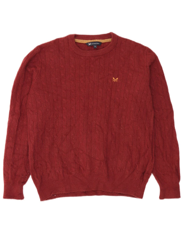 Ανδρικό πουλόβερ με λαιμόκοψη Crew Clothing, Lambswool σε μπορντό