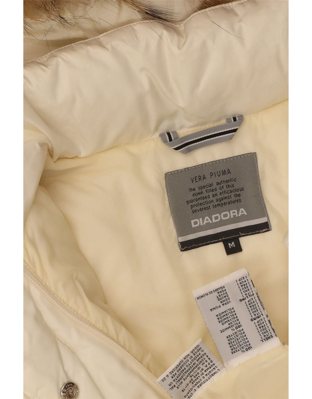 Diadora Γυναικείο παλτό με κουκούλα UK 14 Medium Off White Πολυεστέρας