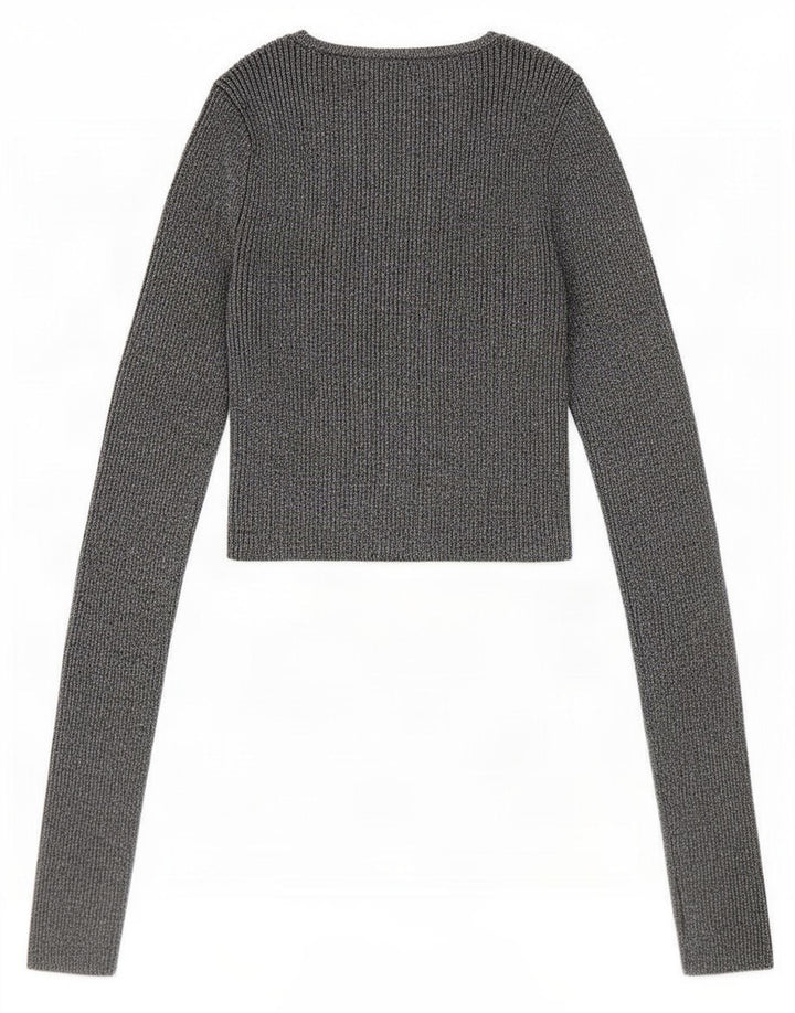 Zara Γυναικεία Crop Μπλούζα Τοπ UK 8 Small Silver Flecked Viscose