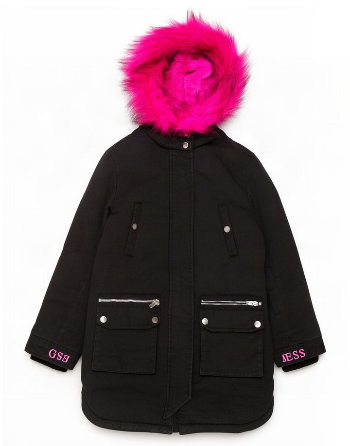 Guess Womens Hooded Parka Jacket UK 12 Medium Black Polyester
