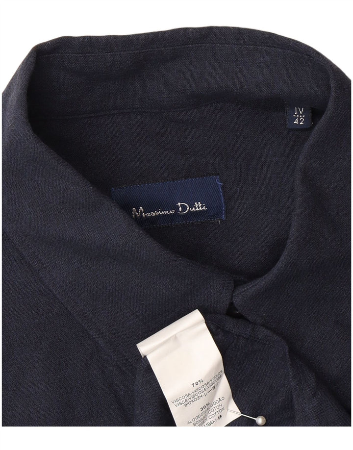 Ανδρικό πουκάμισο Massimo Dutti, μέγεθος 42, Μεγάλο Navy Blue Viscose
