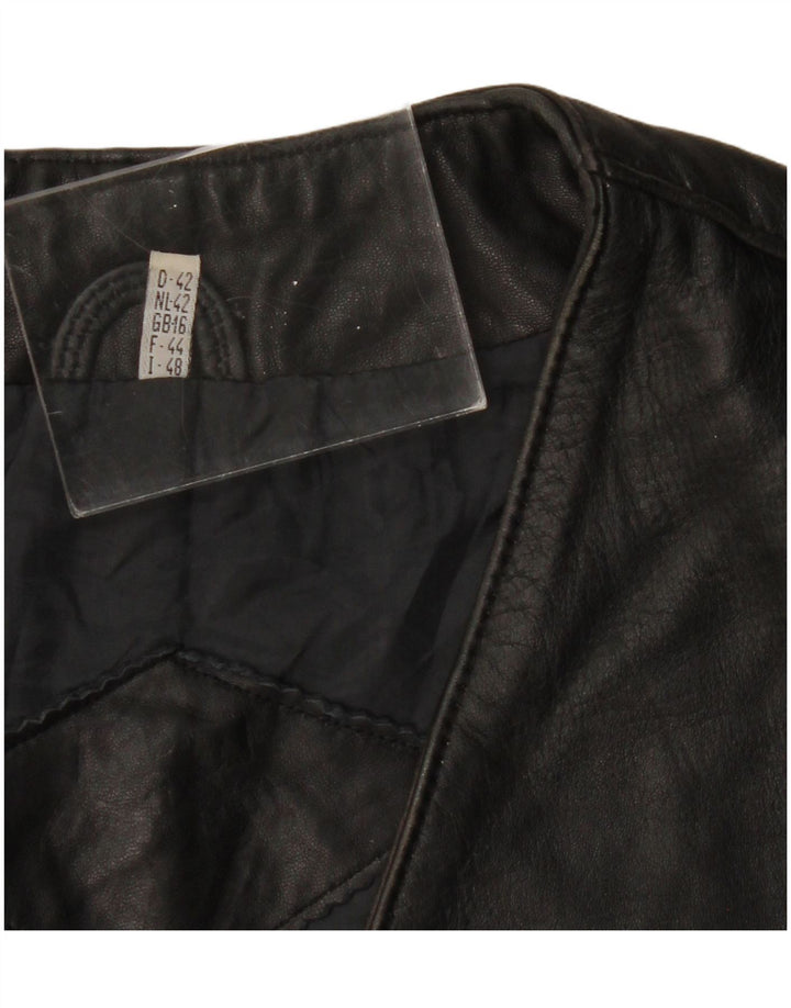 VINTAGE Γυναικείο Δερμάτινο Gilet UK 16 Large Μαύρο