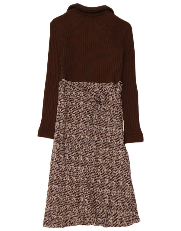 Vintage γυναικείο μακρυμάνικο μάξι φόρεμα UK 4 XS καφέ φλοράλ