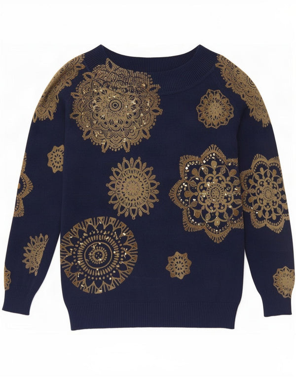 Desigual Γυναικείο πουλόβερ με λαιμόκαυστο UK 14 Large Navy Blue Geometric
