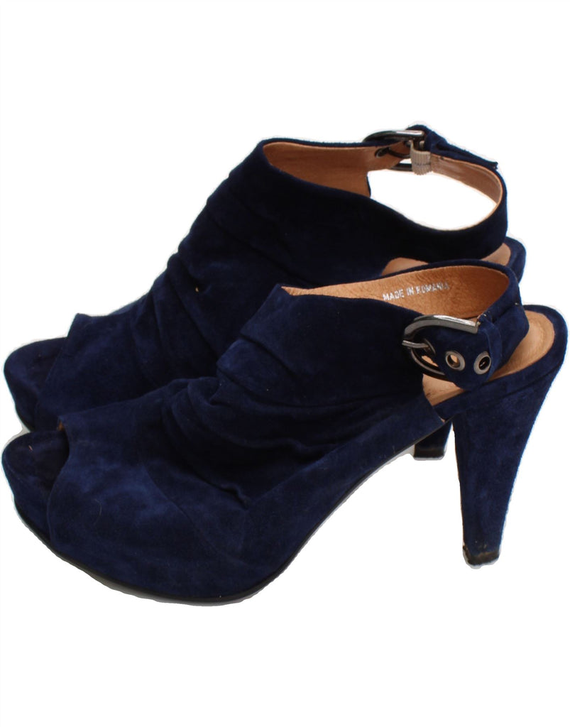 CARVELA Womens Open Toe Suede Slingback Heels UK Size 7 Navy Blue Suede Vintage Carvela and Second-Hand Carvela from Messina Hembry 