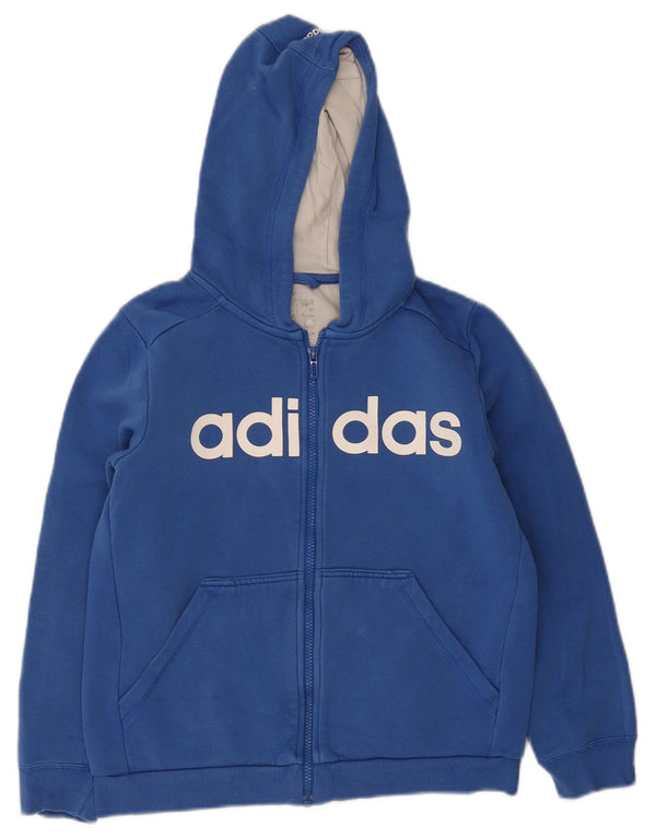 Adidas Boys γραφικό πουλόβερ με κουκούλα με φερμουάρ 11-12 ετών μπλε βαμβακερό