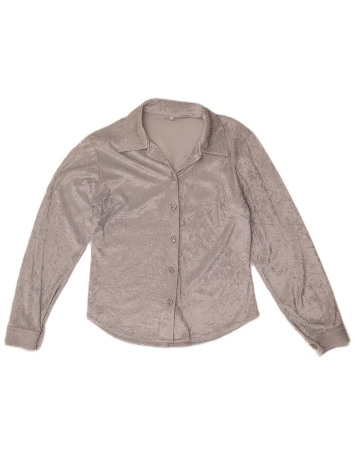 Vintage γυναικείο βελούδινο πουκάμισο UK 12 Medium Grey Polyester