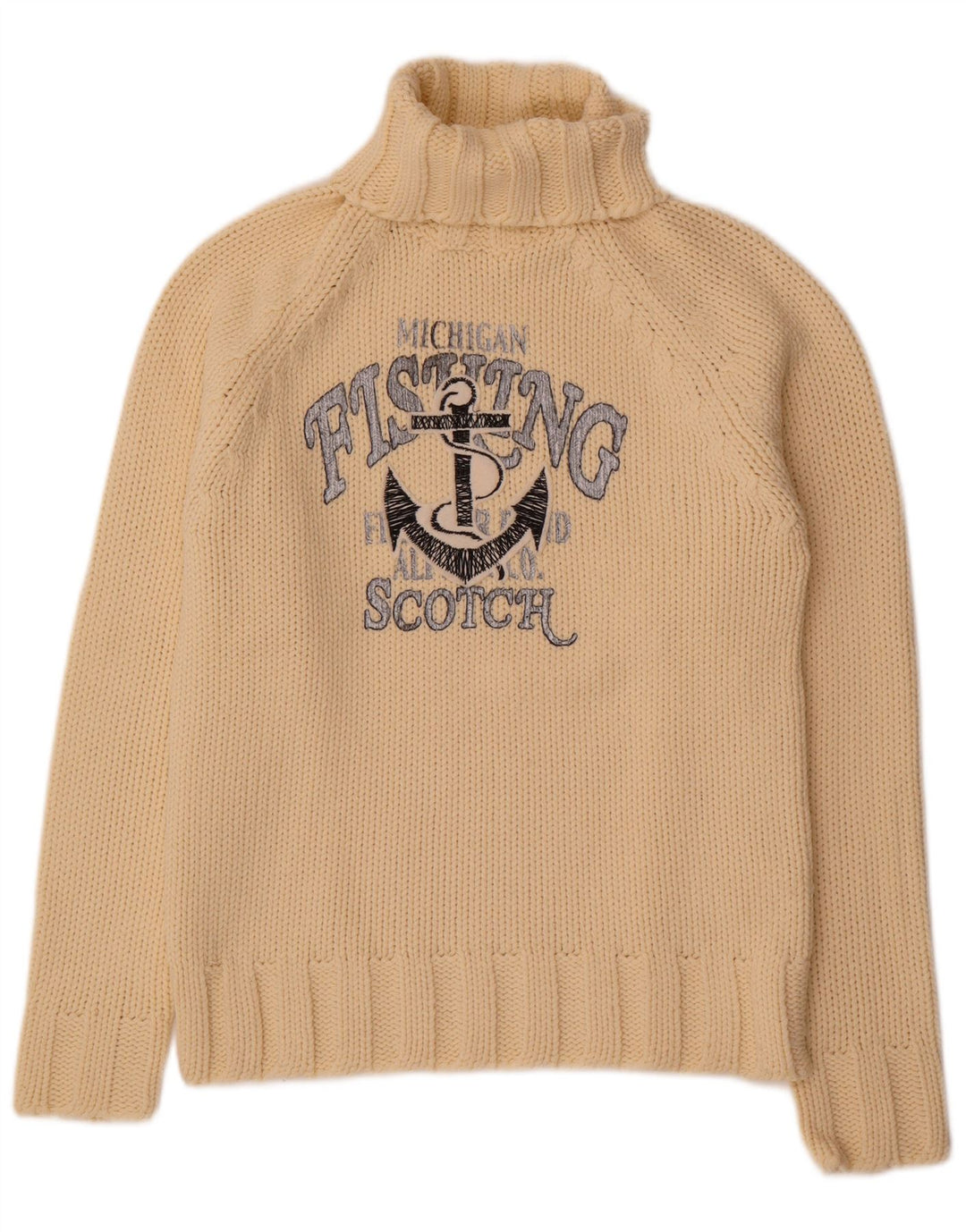 Γυναικείο Scotch & Soda γραφικό πουλόβερ με ρολό λαιμόκοψη UK 14 Medium Beige