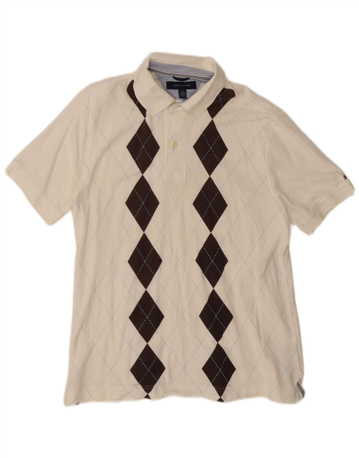 Ανδρικό μπλουζάκι πόλο Tommy Hilfiger, μεσαίο λευκό Argyle/Διαμαντέ βαμβακερό