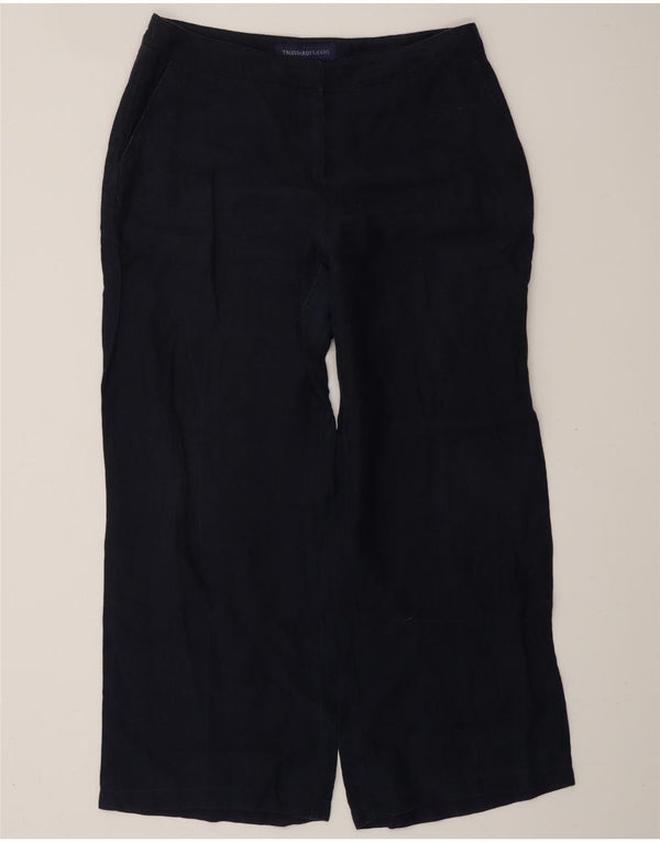 TRUSSARDI Γυναικείο φαρδύ παντελόνι Chino IT 44 Medium W30 L28 Navy Blue