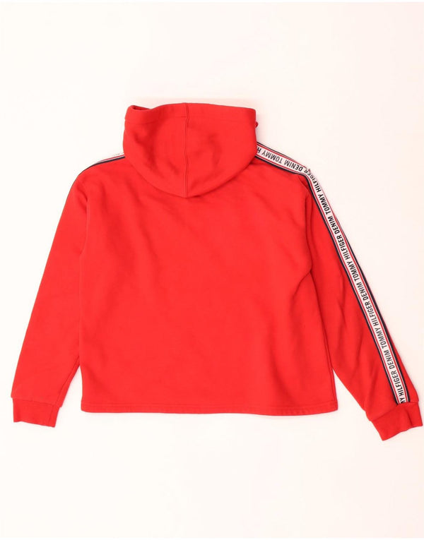 Tommy Hilfiger Γυναικεία Crop Graphic Oversized Hoodie Jumper UK 10 Small Red