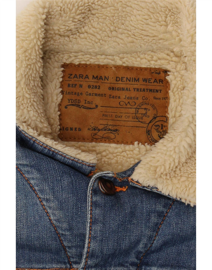 Zara Ανδρικό τζιν Sherpa Jacket UK 36 Small Blue Colourblock