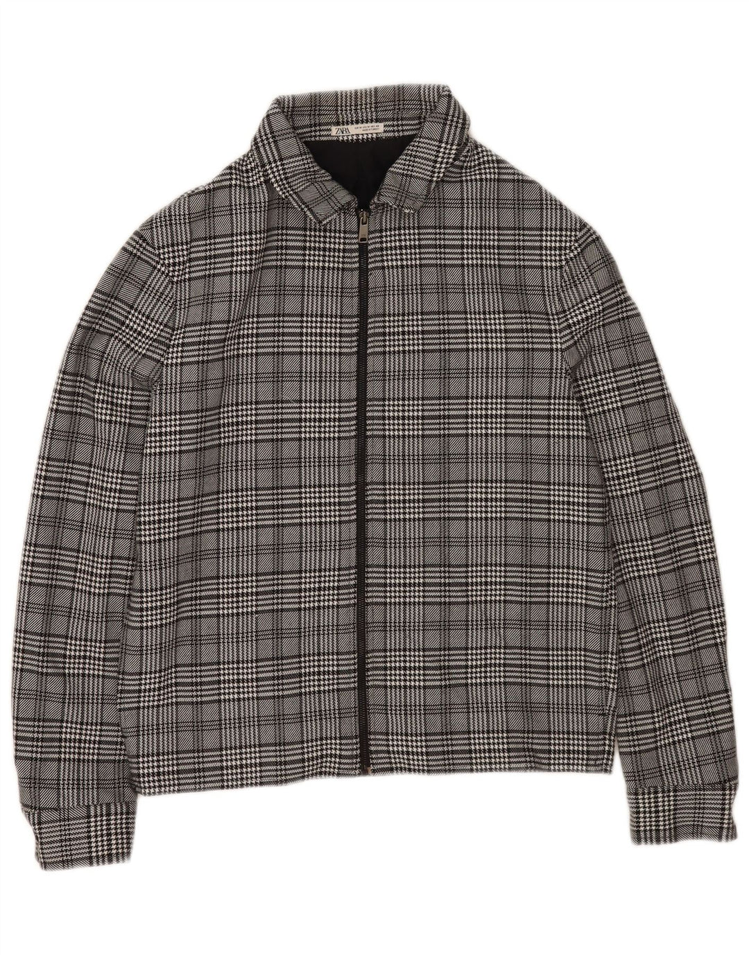 Zara Ανδρικό Bomber Jacket UK 38 Medium Grey Check Polyester