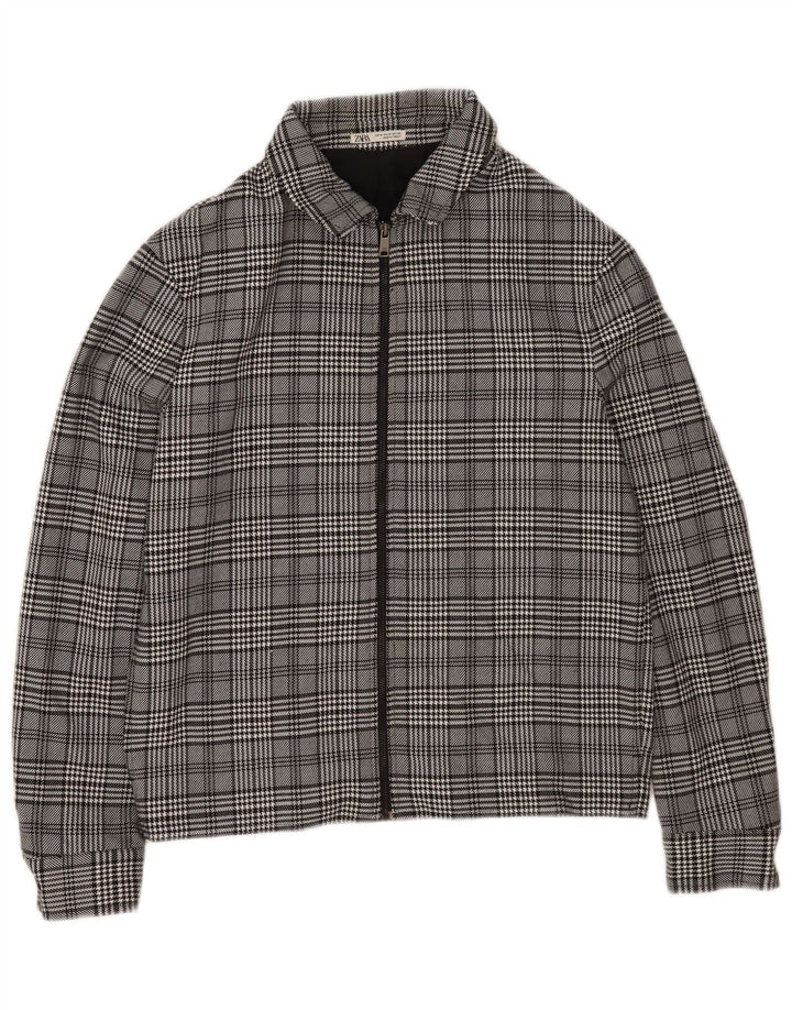 Zara Ανδρικό Bomber Jacket UK 38 Medium Grey Check Polyester