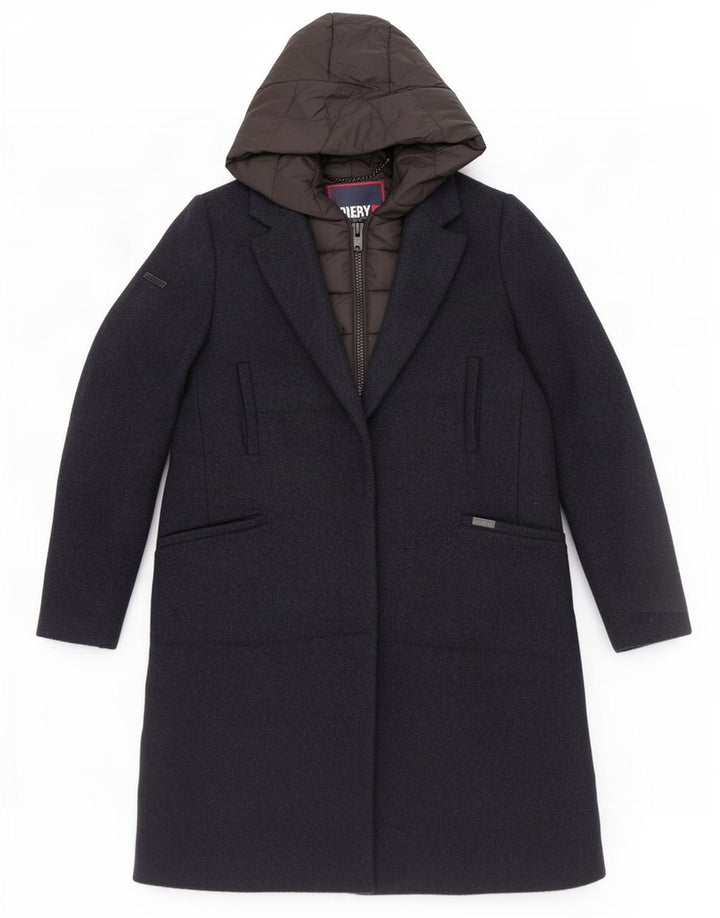 Superdry γυναικείο παλτό με κουκούλα UK 10 Small Navy Blue Polyester