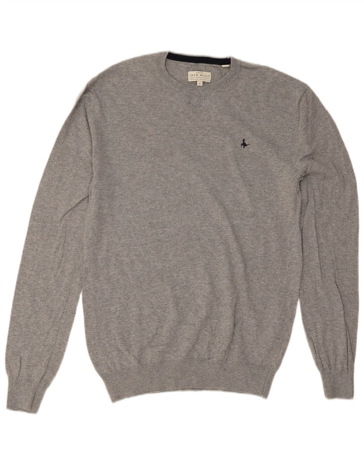 Jack Wills Ανδρικό πουλόβερ με λαιμόκοψη μεσαίου γκρι βαμβακερό