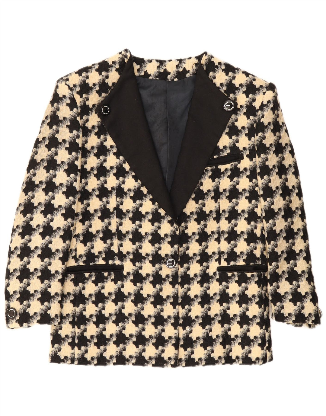 Vintage γυναικείο σακάκι 1 κουμπιού σακάκι UK 16 Large Black Houndstooth