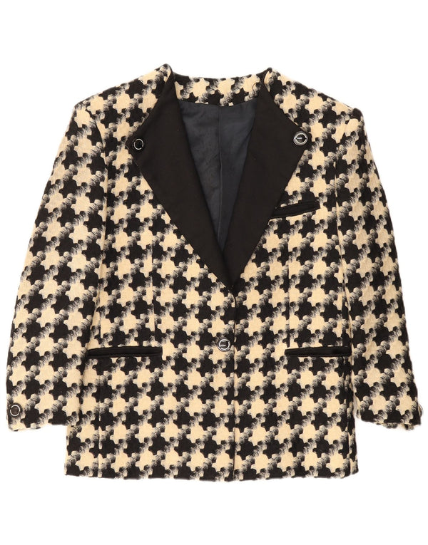 Vintage γυναικείο σακάκι 1 κουμπιού σακάκι UK 16 Large Black Houndstooth