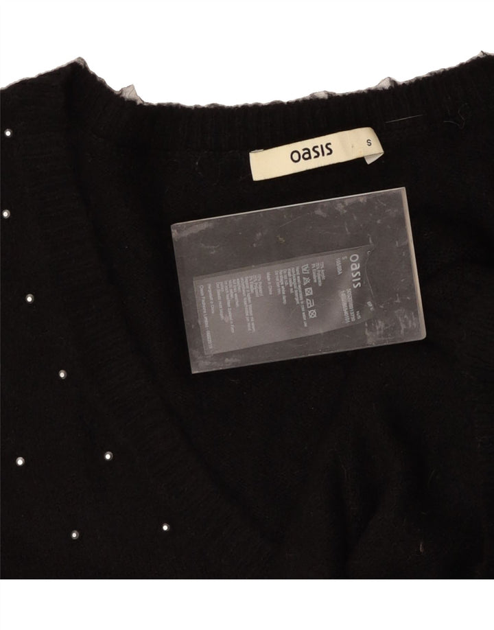 OASIS Womens Oversized V-Neck Jumper Sweater UK 10 Small Black Spotted Vintage Oasis and Second-Hand Oasis from Messina Hembry 