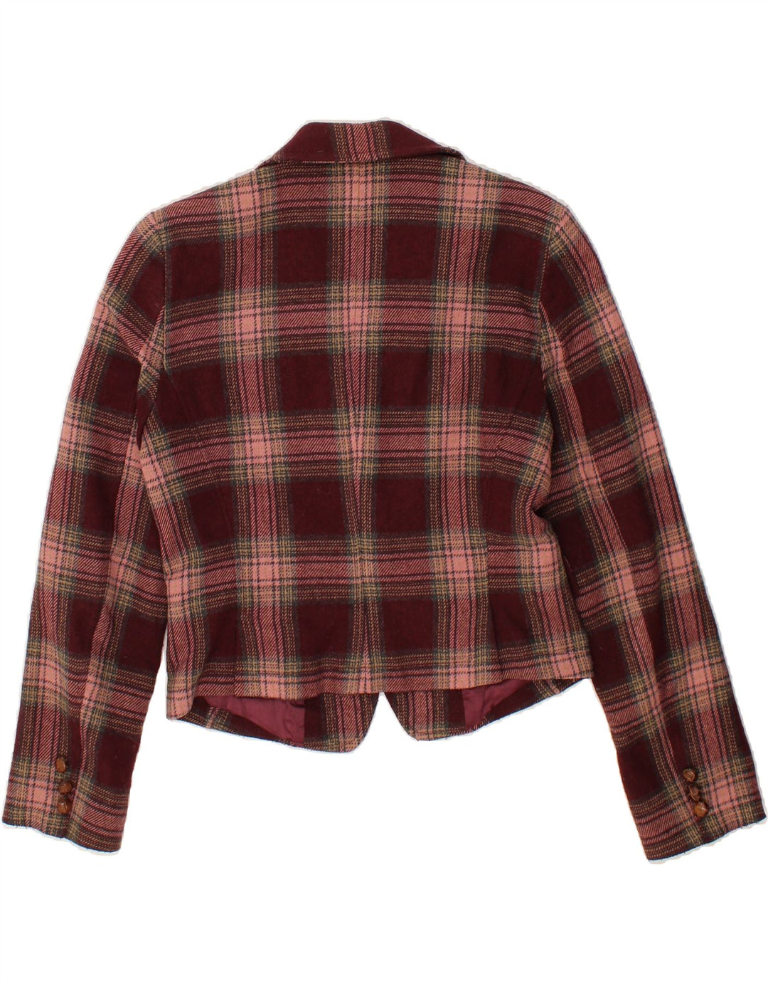 STEFANEL Womens Crop 1 Button Blazer Jacket EU 42 Large Maroon Check Vintage Stefanel and Second-Hand Stefanel from Messina Hembry 