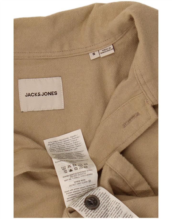 JACK & JONES Ανδρικό φανελένιο πουκάμισο μικρό μπεζ βαμβακερό