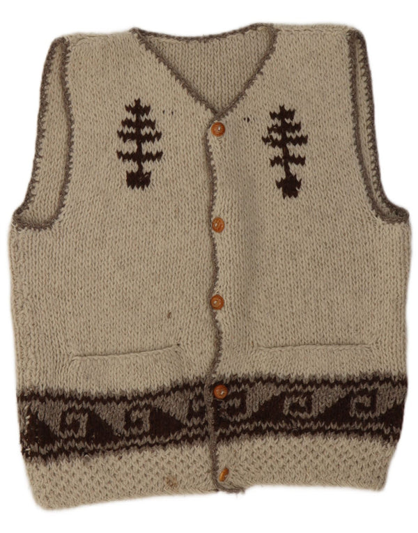 Vintage Ανδρικό Αμάνικο Ζακέτα πουλόβερ Large Beige Fair Isle
