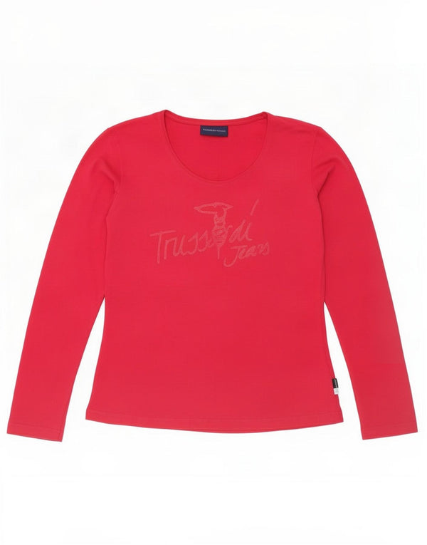 Trussardi Jeans Γυναικείο υπερμεγέθη γραφικό τοπ μακρυμάνικο UK 10 Small Pink