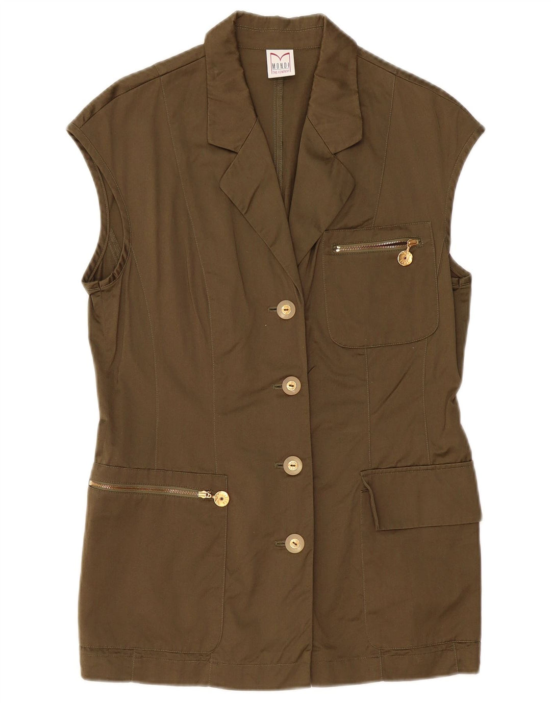 MONDI Γυναικείο αμάνικο τζάκετ μπλέιζερ με 4 κουμπιά EU 38 μεσαίο χακί βαμβακερό