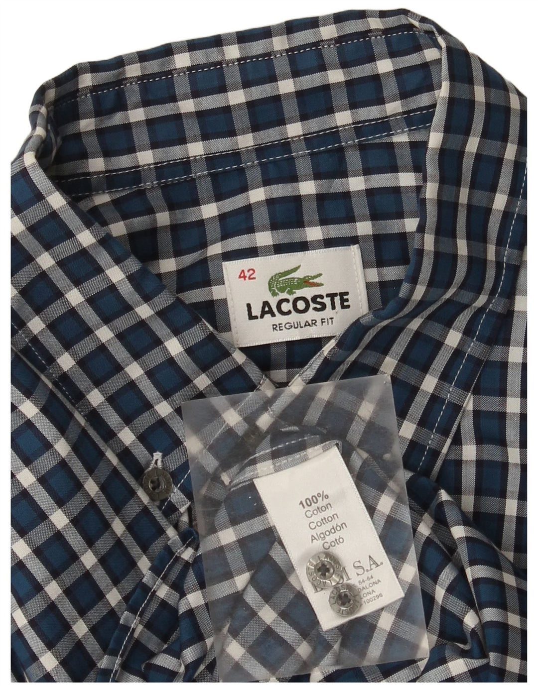 Ανδρικό πουκάμισο Lacoste Regular Fit Νούμερο 42 Μεγάλο μπλε βαμβακερό καρό