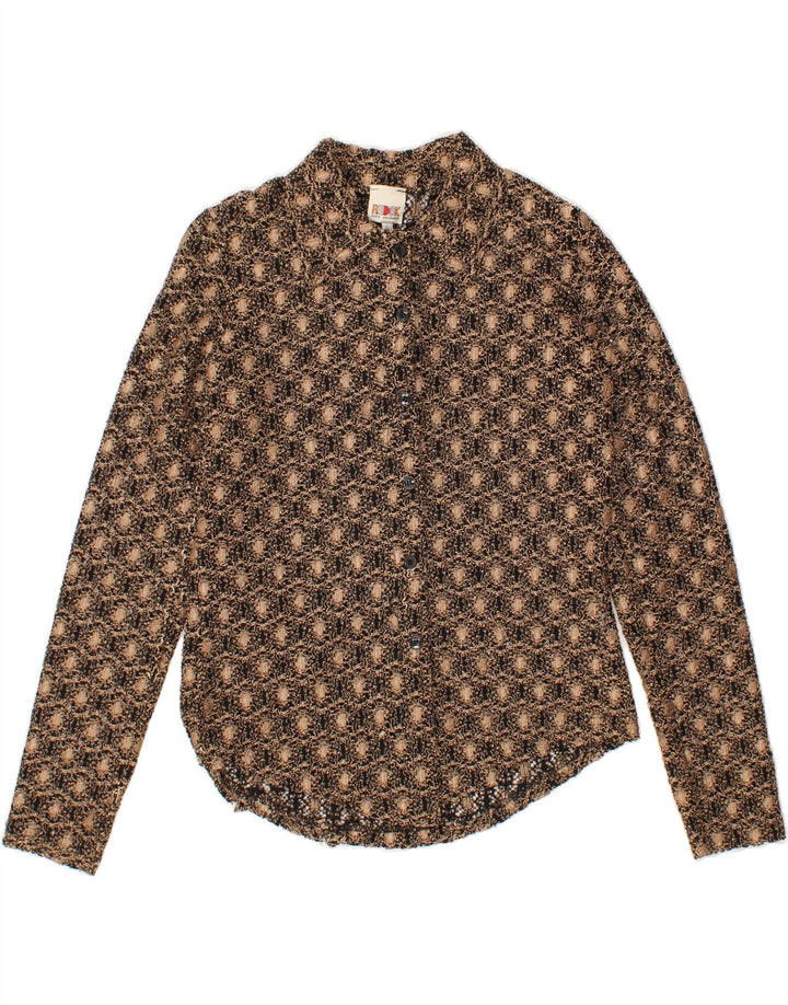 REDOK Womens Abstract Pattern Shirt Blouse UK 14 Large Brown Polyester Vintage Redok and Second-Hand Redok from Messina Hembry 