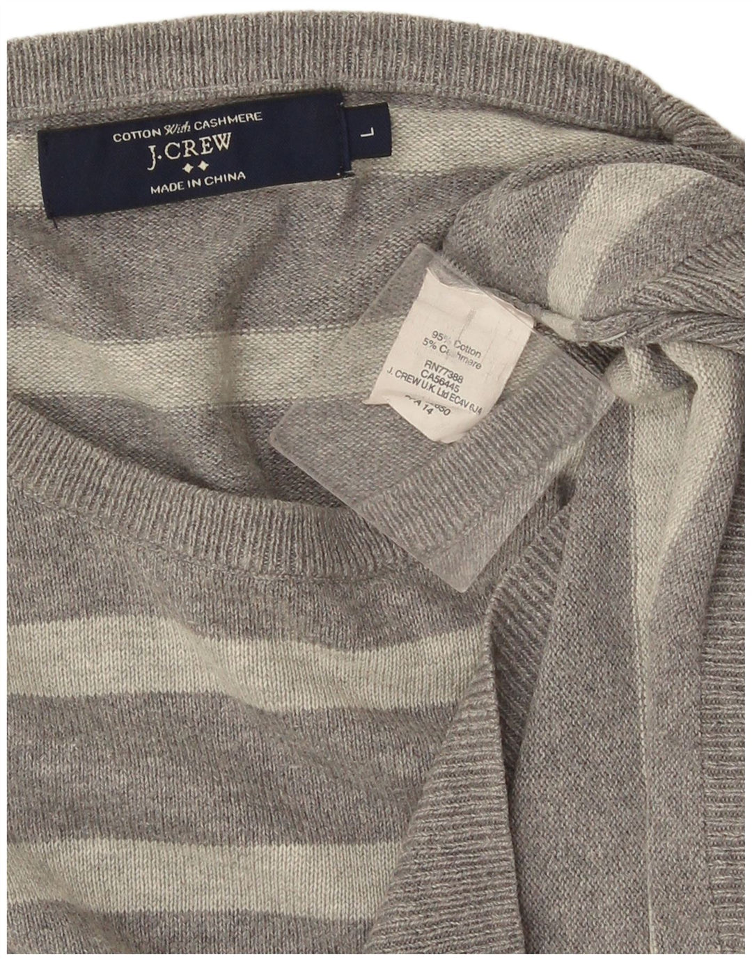 J. Crew Ανδρικό πουλόβερ με λαιμόκοψη, μεγάλο γκρι βαμβακερό ριγέ