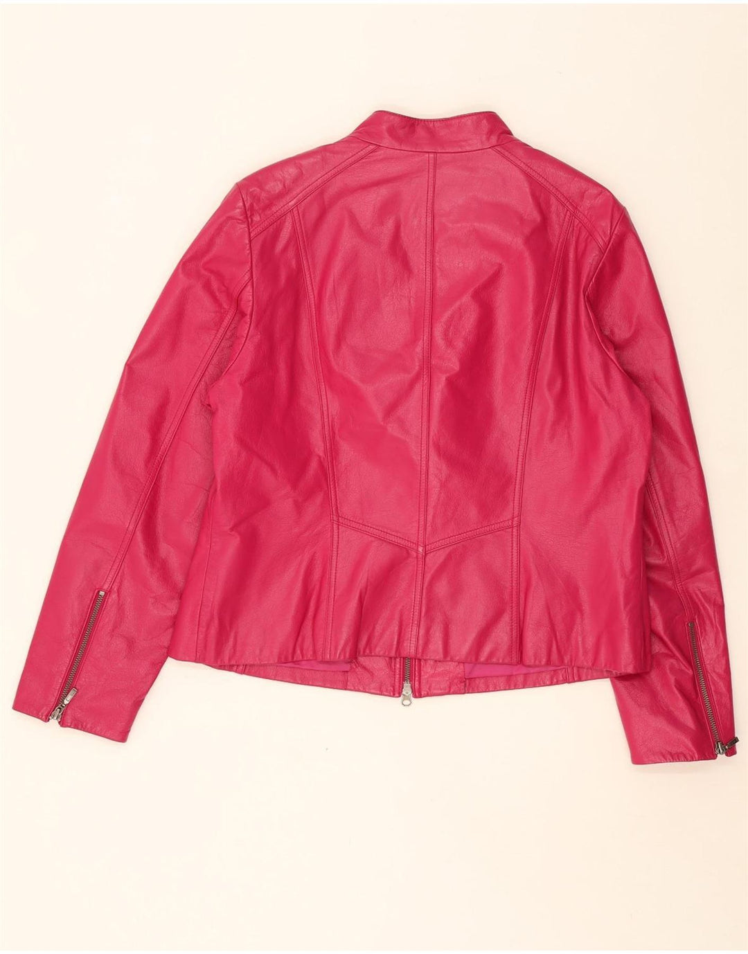 DANIER Womens Crop Leather Jacket UK 24/26 XL Pink Leather