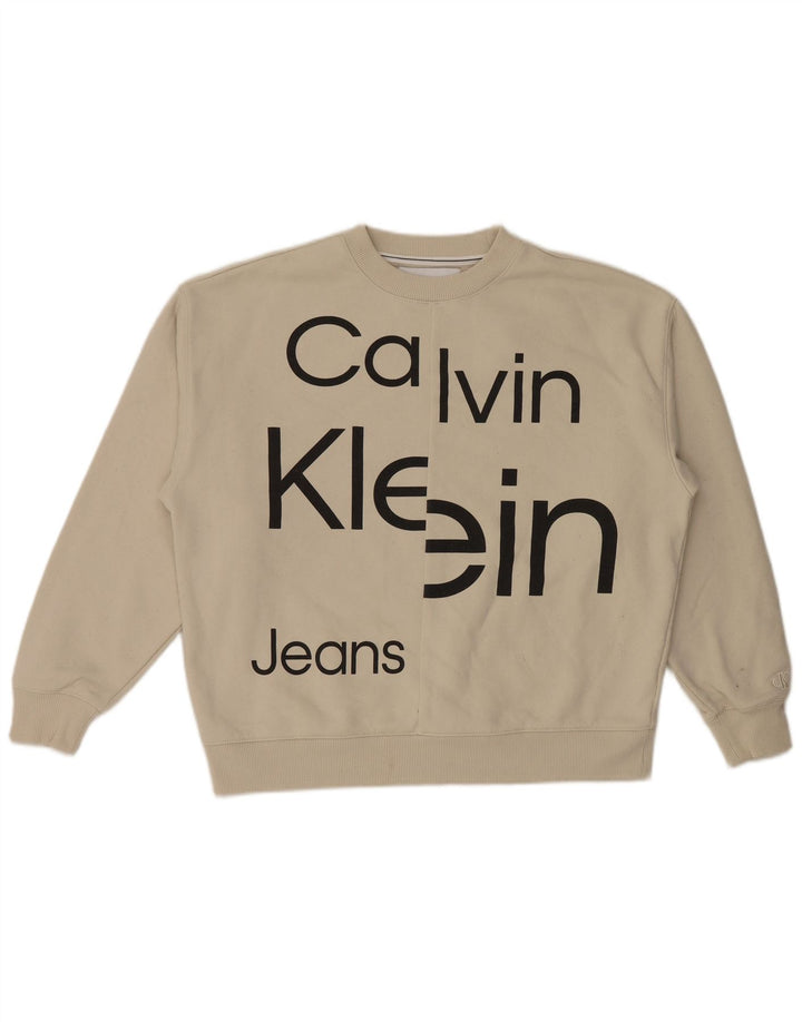 Ανδρικό γραφικό φούτερ Calvin Klein Jeans, μεσαίο λευκό βαμβακερό